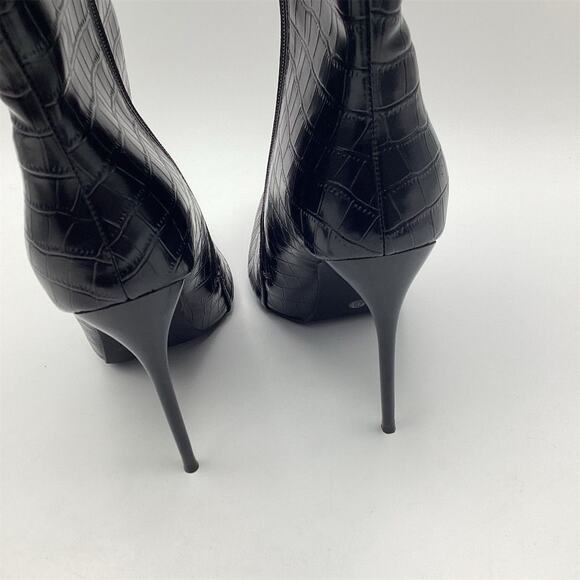 Camssoo Women's Black Croc Patent Leather Stiletto Ankle Booties Size 10 - Picture 5 of 12